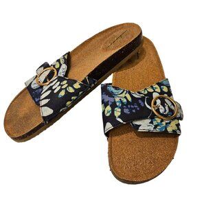Aerie Size 9 (EU 40) Floral Sandal Cork Footbed Single Buckle Slide Summer Beach